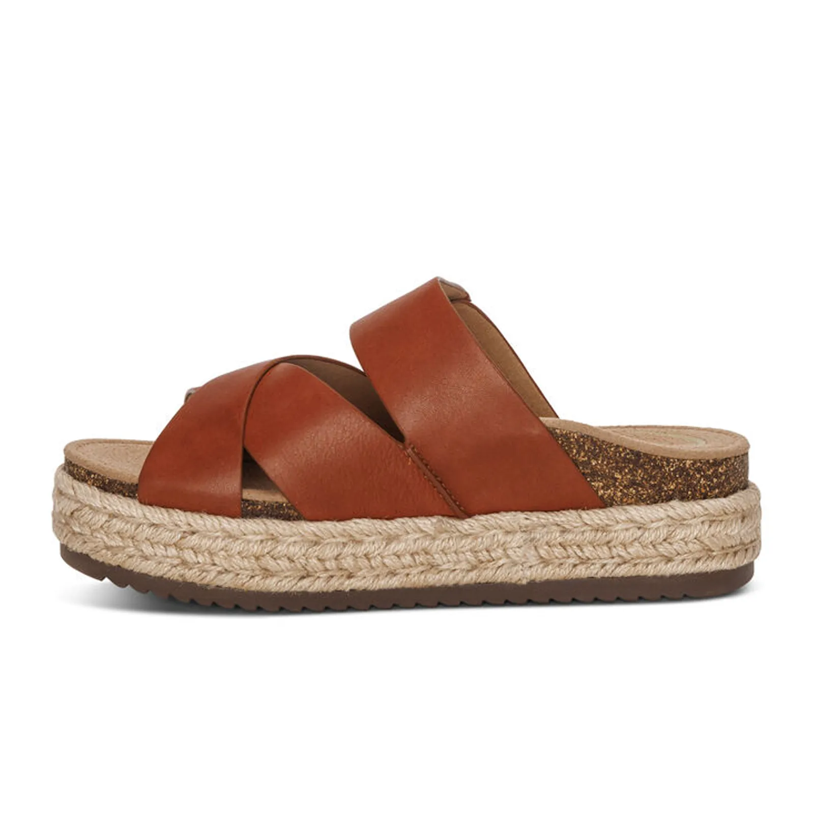 Aetrex Alyssa Platform Slide Sandal (Women) - Cognac Leather