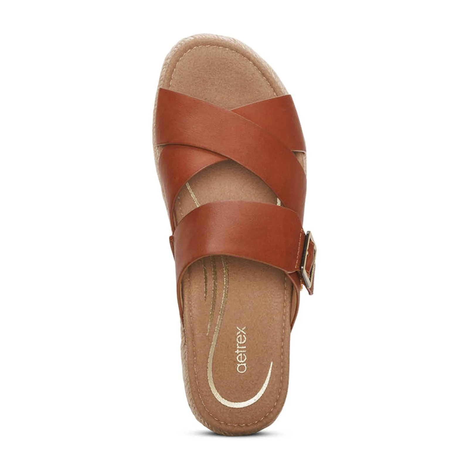 Aetrex Alyssa Platform Slide Sandal (Women) - Cognac Leather