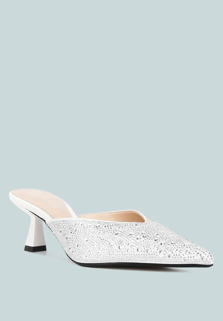 Aldora Rhinestones Embellished Satin Mules