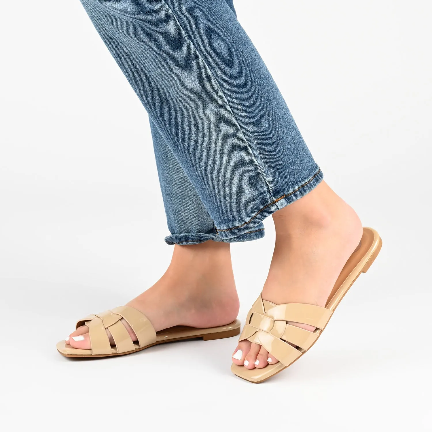 ARRINA SLIDE SANDALS IN STATEMENT PATENT