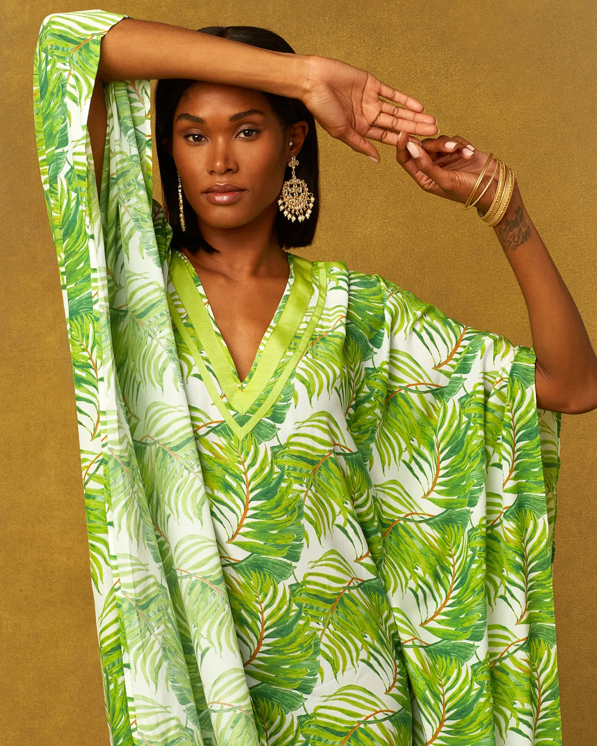 Ashley Kaftan in Undulating Palm Leaves