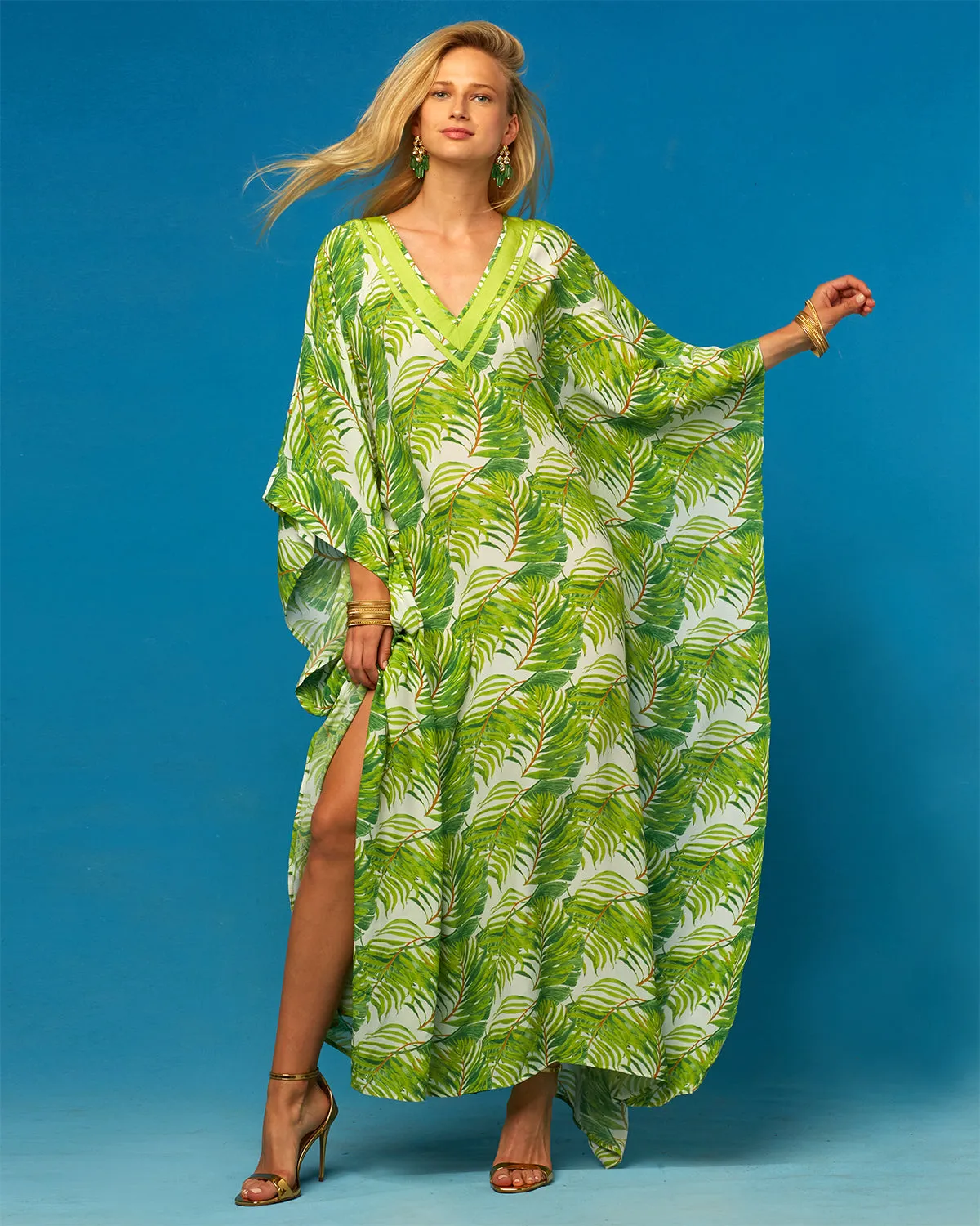 Ashley Kaftan in Undulating Palm Leaves