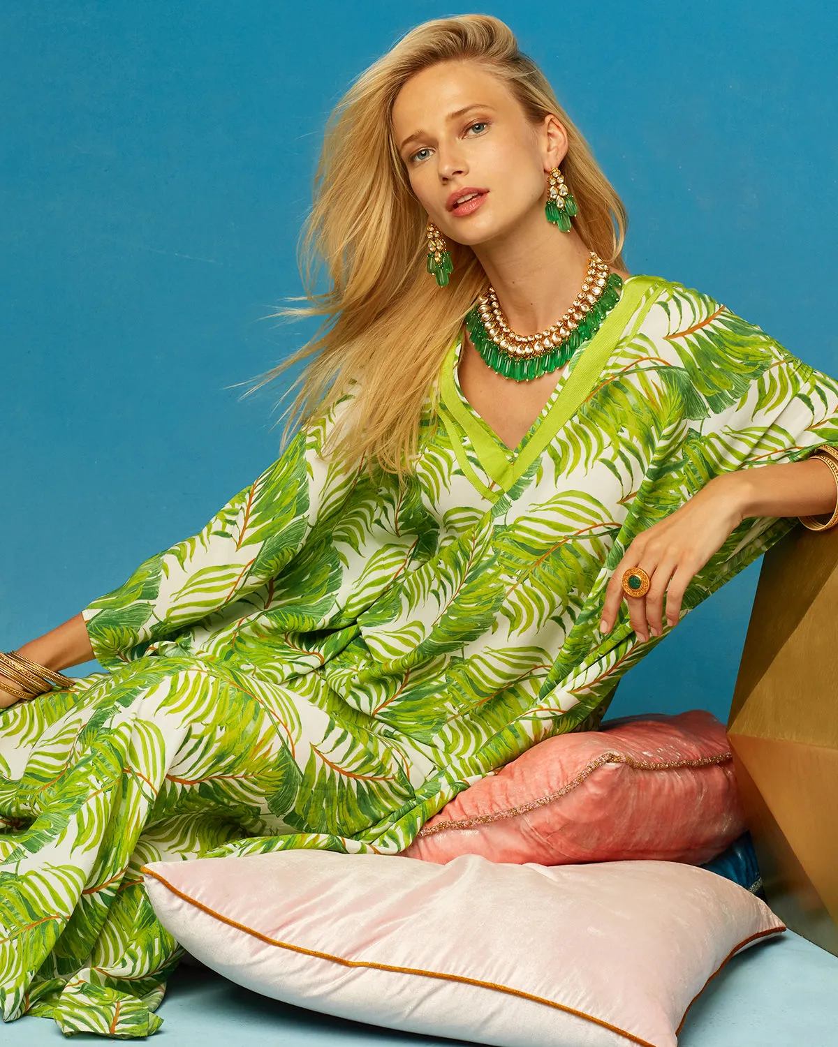 Ashley Kaftan in Undulating Palm Leaves