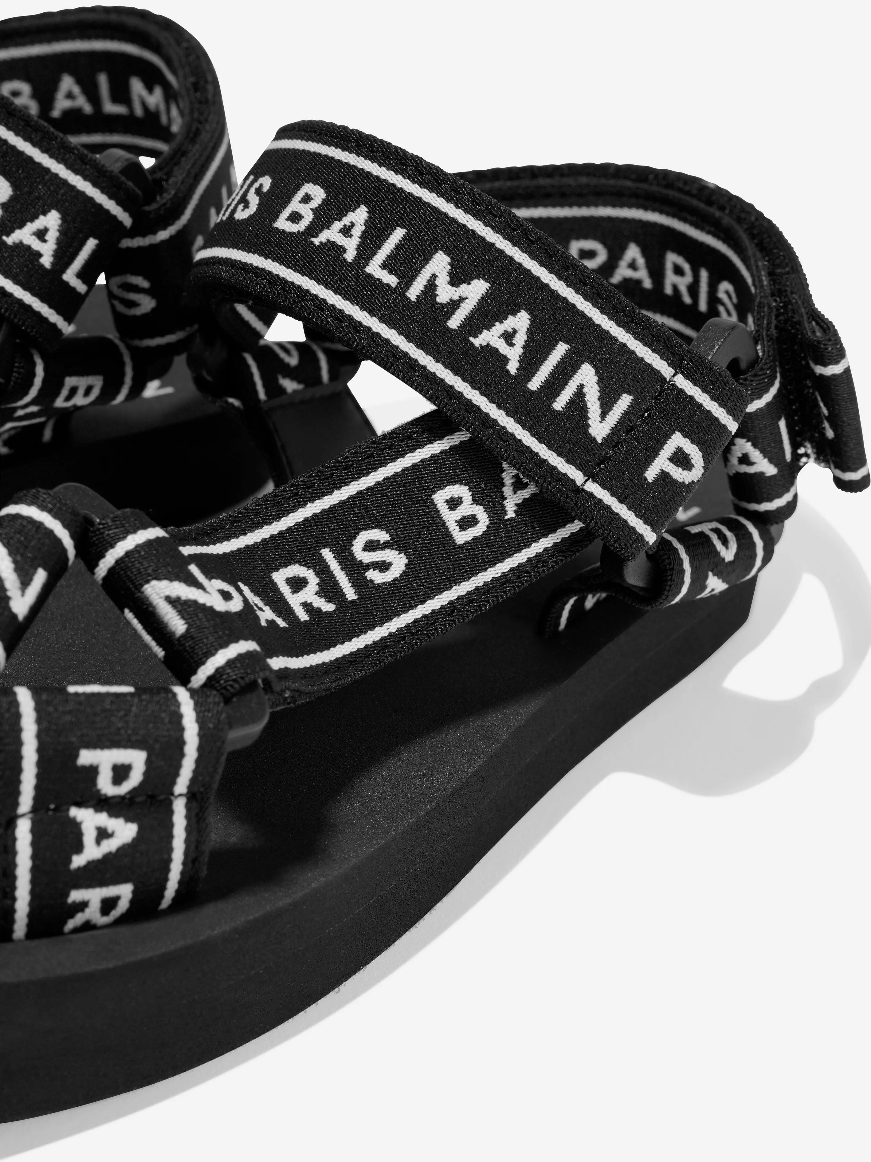 Balmain Kids Logo Strap Sandals in Black