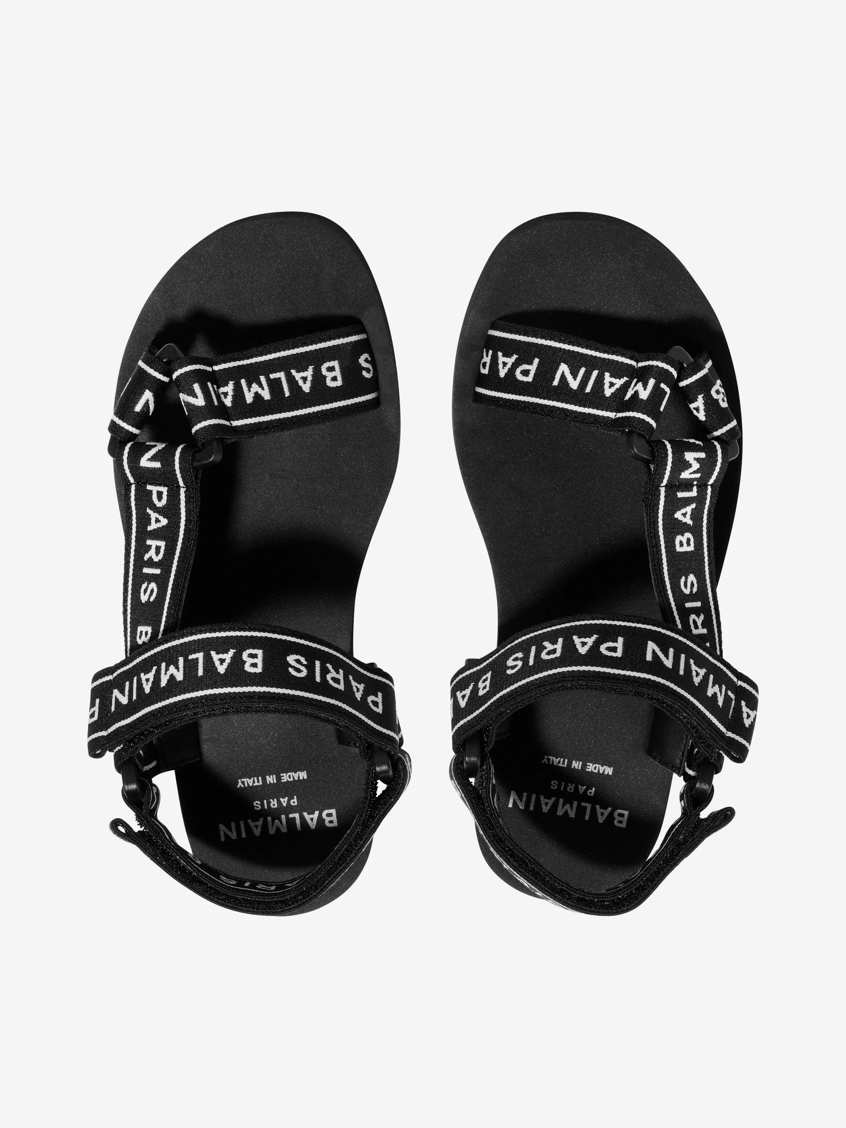 Balmain Kids Logo Strap Sandals in Black