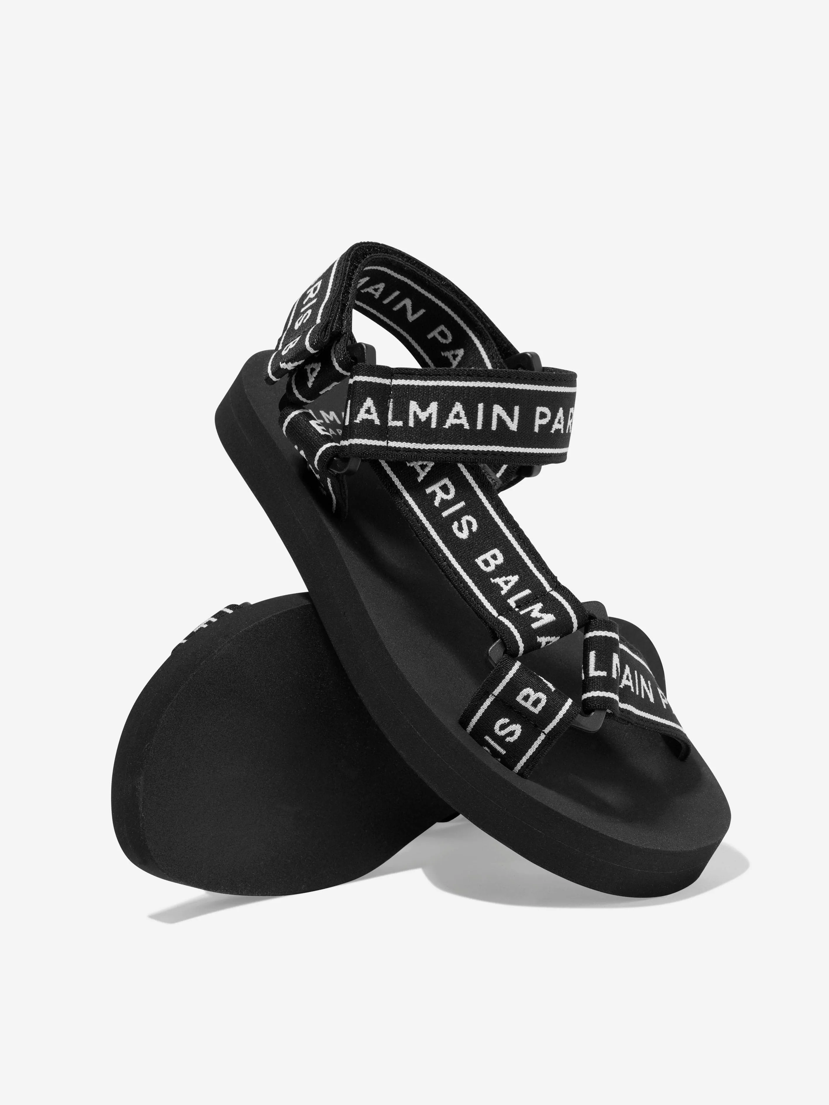 Balmain Kids Logo Strap Sandals in Black