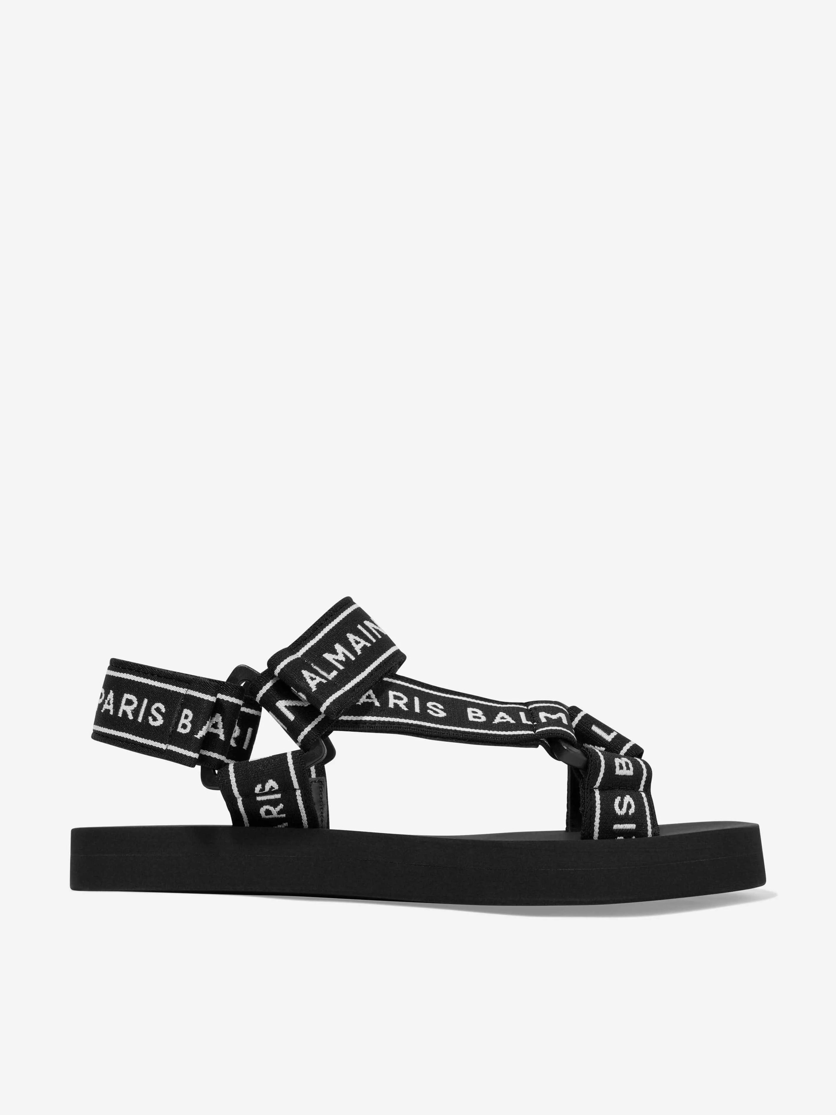 Balmain Kids Logo Strap Sandals in Black