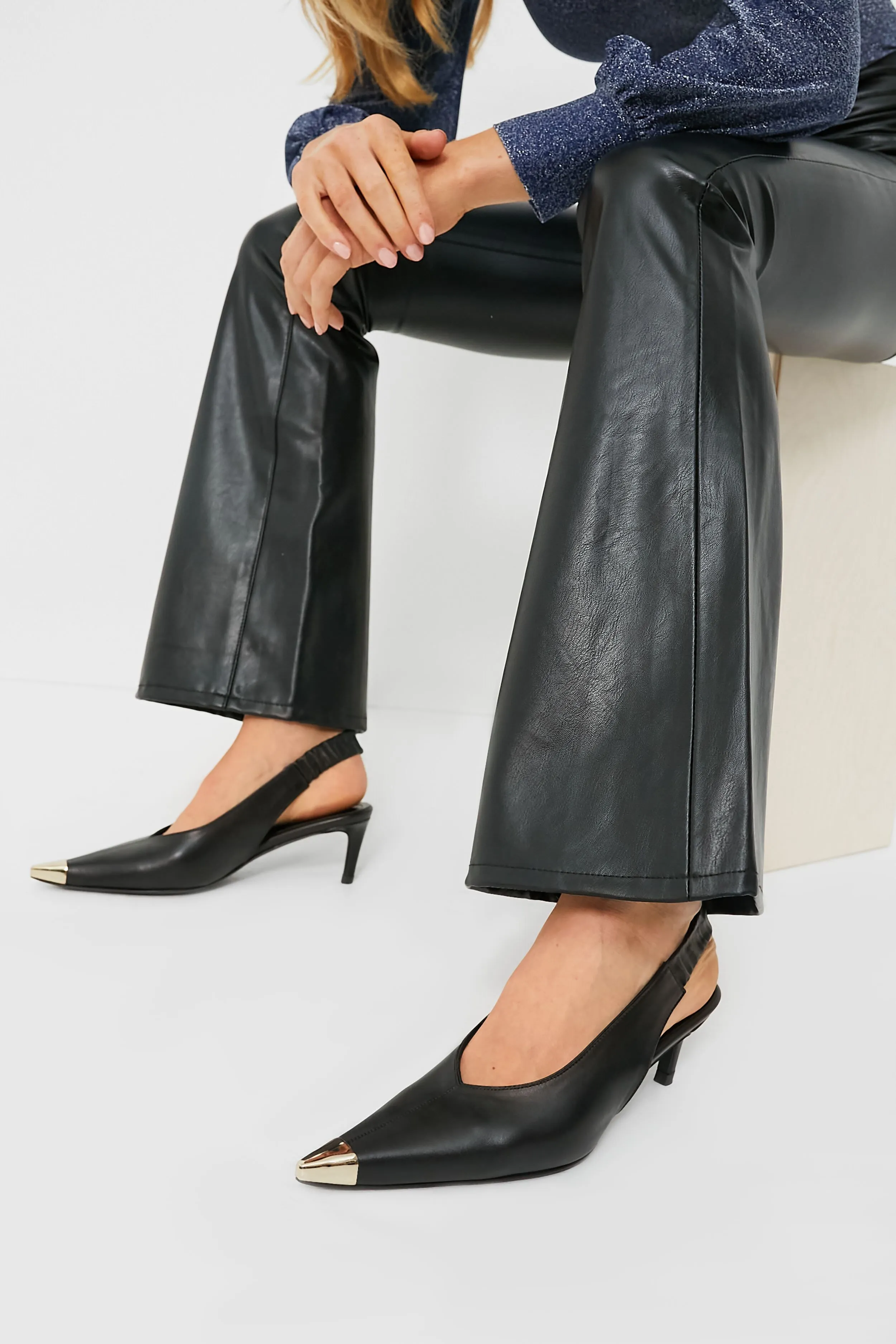 Black Nina Heels with Metal Toe Cap