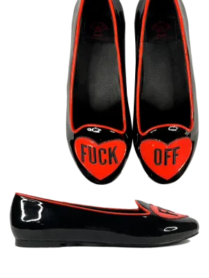 Black/Red Fuck Off Heart Flats