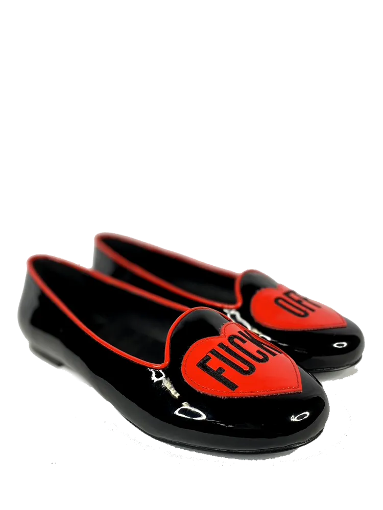 Black/Red Fuck Off Heart Flats