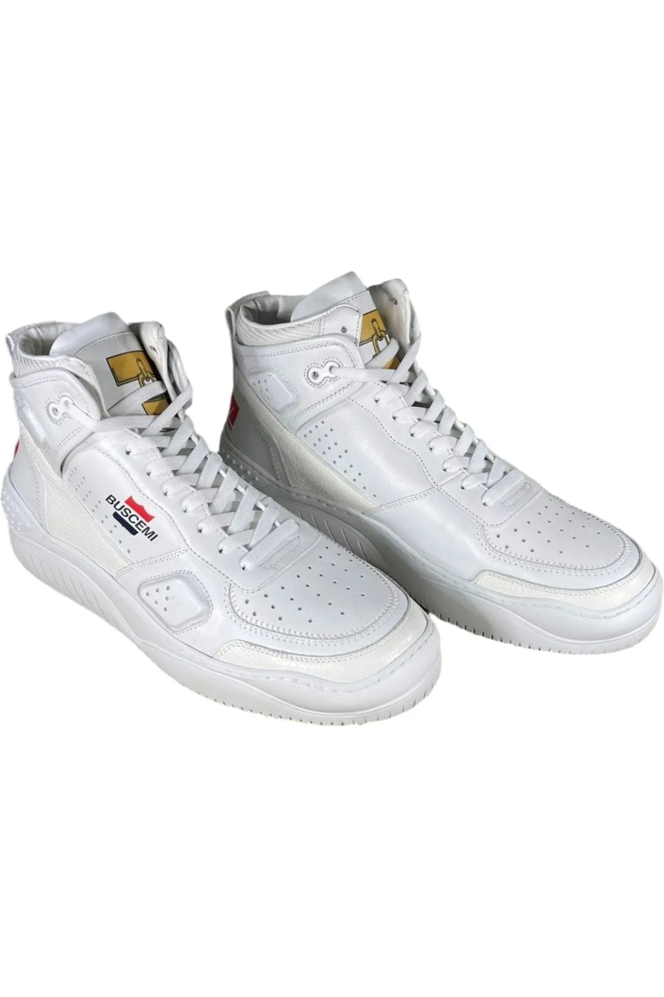 Buscemi Men's Basket White/Gold Leather Sneakers