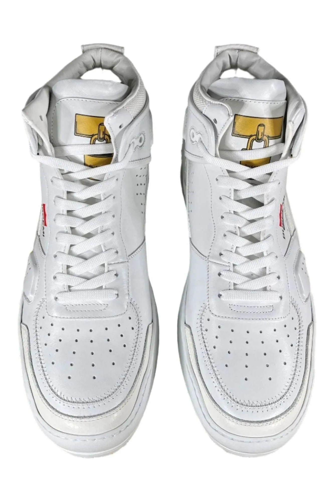 Buscemi Men's Basket White/Gold Leather Sneakers