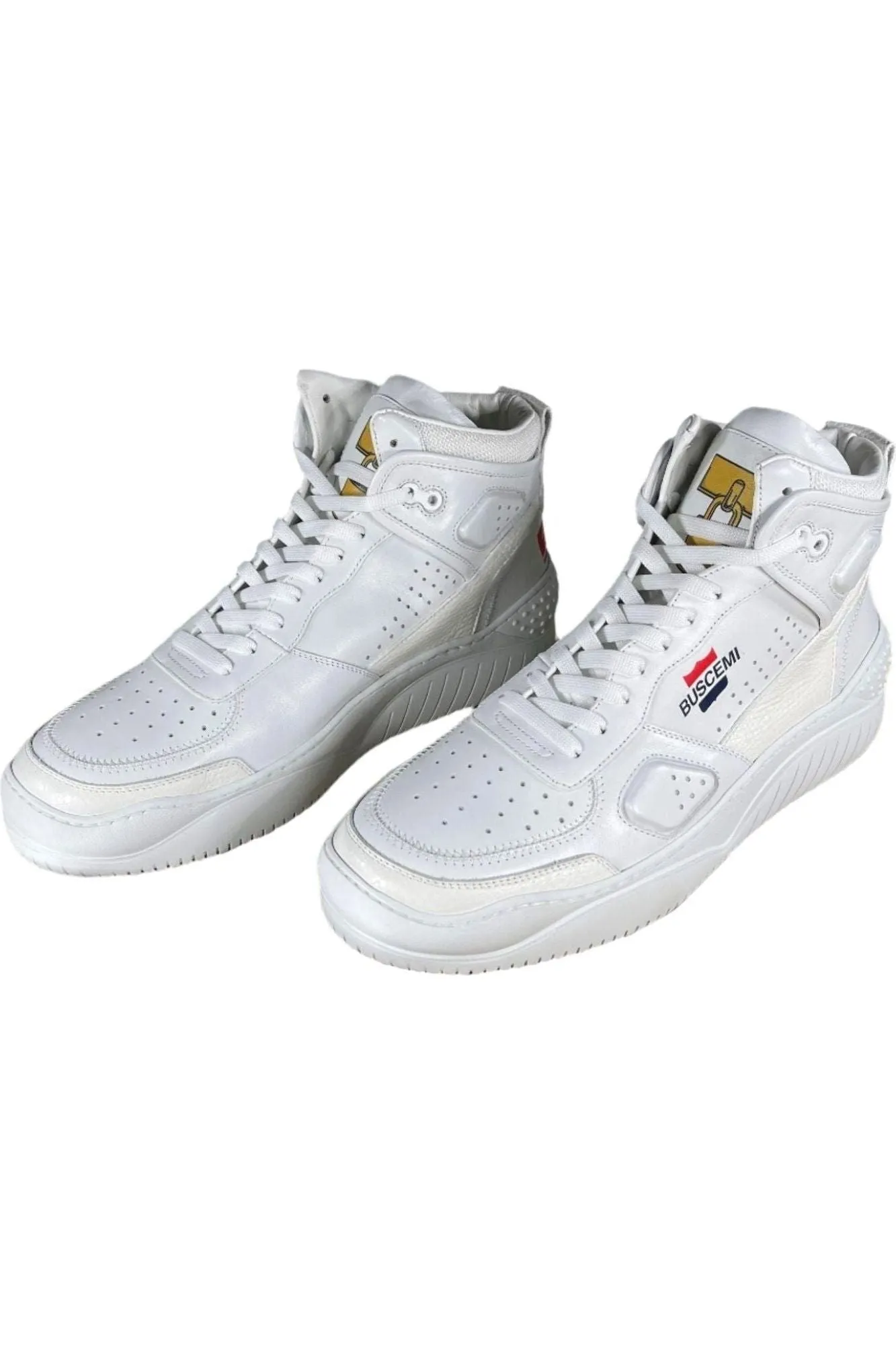 Buscemi Men's Basket White/Gold Leather Sneakers