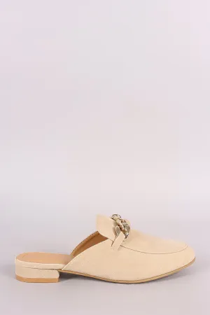 Chained Suede Almond Toe Mule Loafer Flat