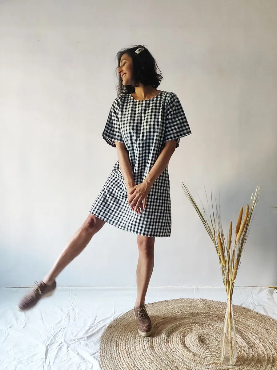 Checkered Tie-back Dress