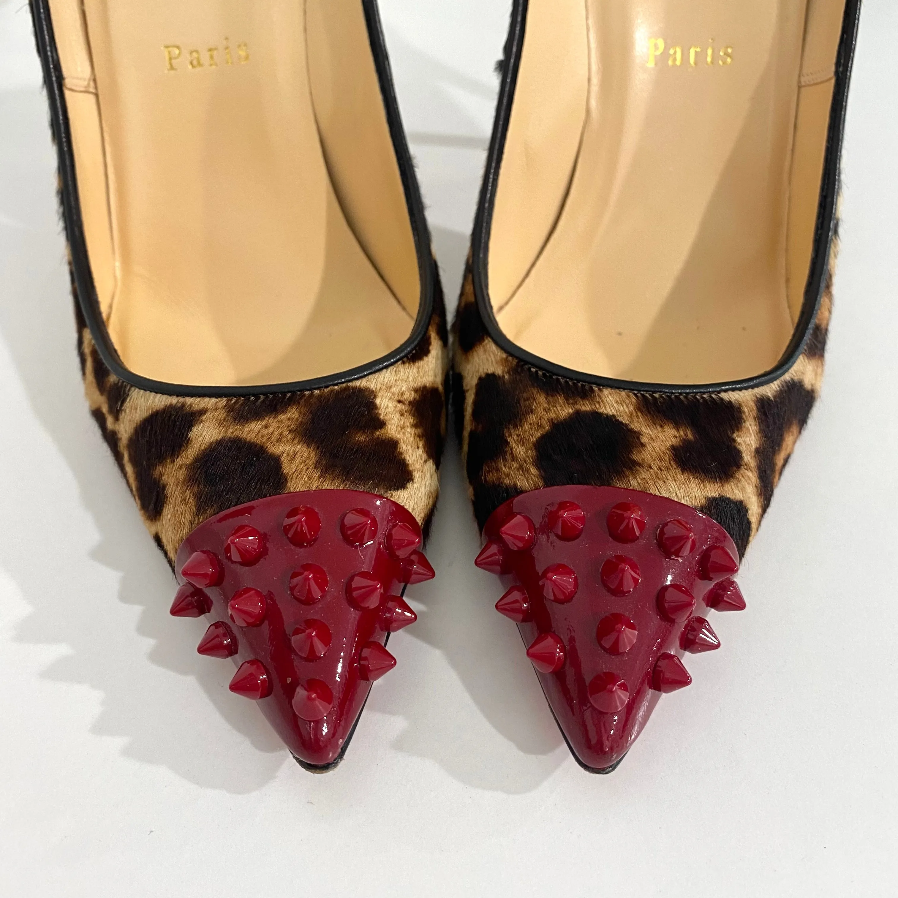 Christian Louboutin Red Spike Leopard Pumps