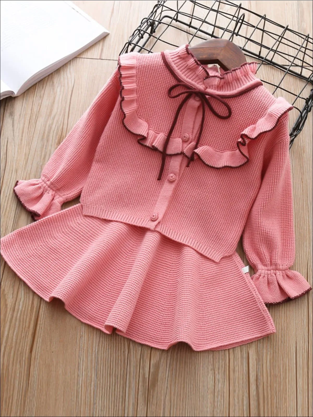 Class Act Ruffle Bib Cardigan And Skirt Set