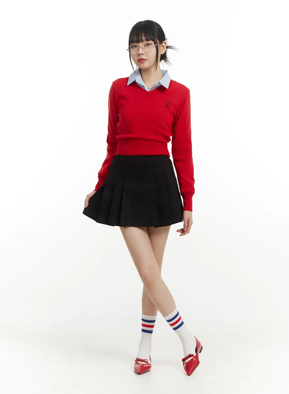 Cotton Pleated Mini Skirt IM406