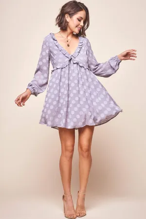 Cutie Pie Long Sleeve Babydoll Dress Grey