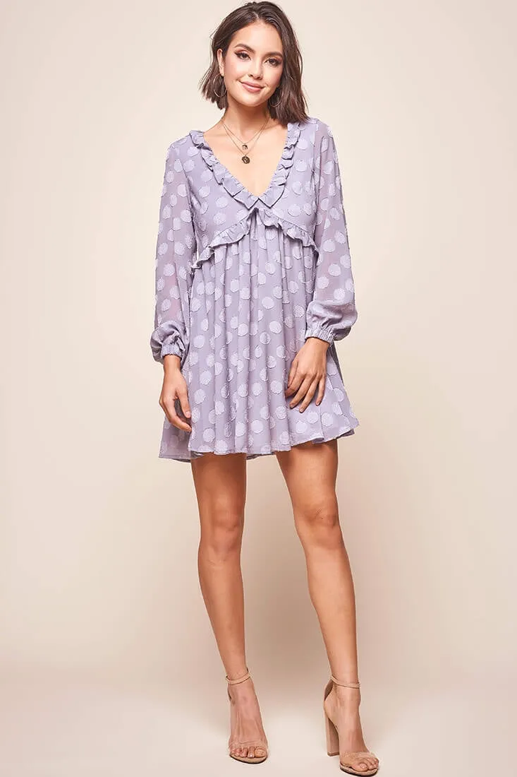 Cutie Pie Long Sleeve Babydoll Dress Grey