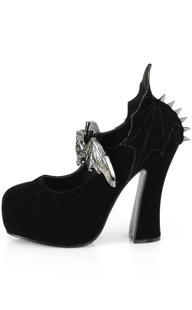 DEMON-18 Black Velvet Mary Jane Heels (Last Pair: Size 7)