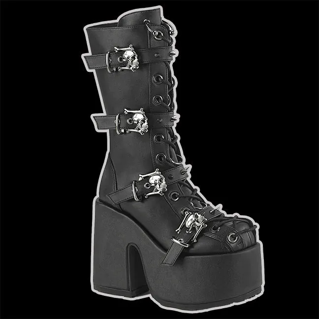 Demonia - CAMEL-115 3 Buckle Skull Vegan Leather Boot