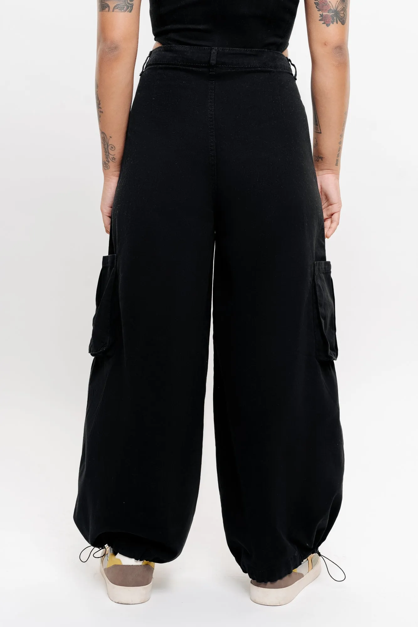 Denim Black Pleated Wide Balloon Pants