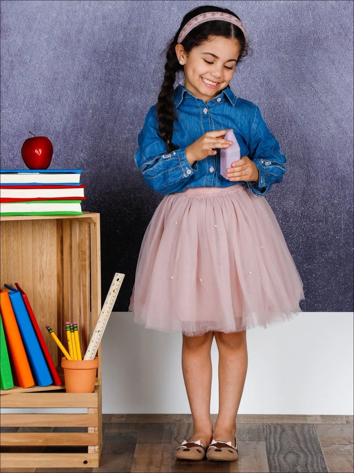 Denim Darling Blouse And Tutu Skirt Set