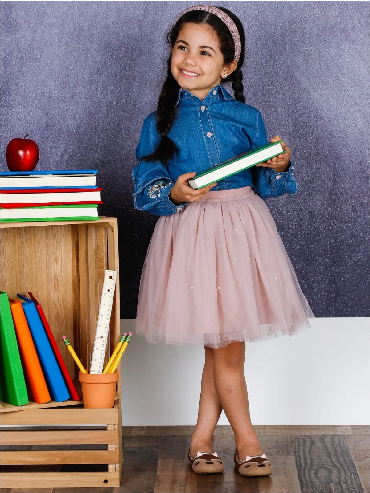 Denim Darling Blouse And Tutu Skirt Set