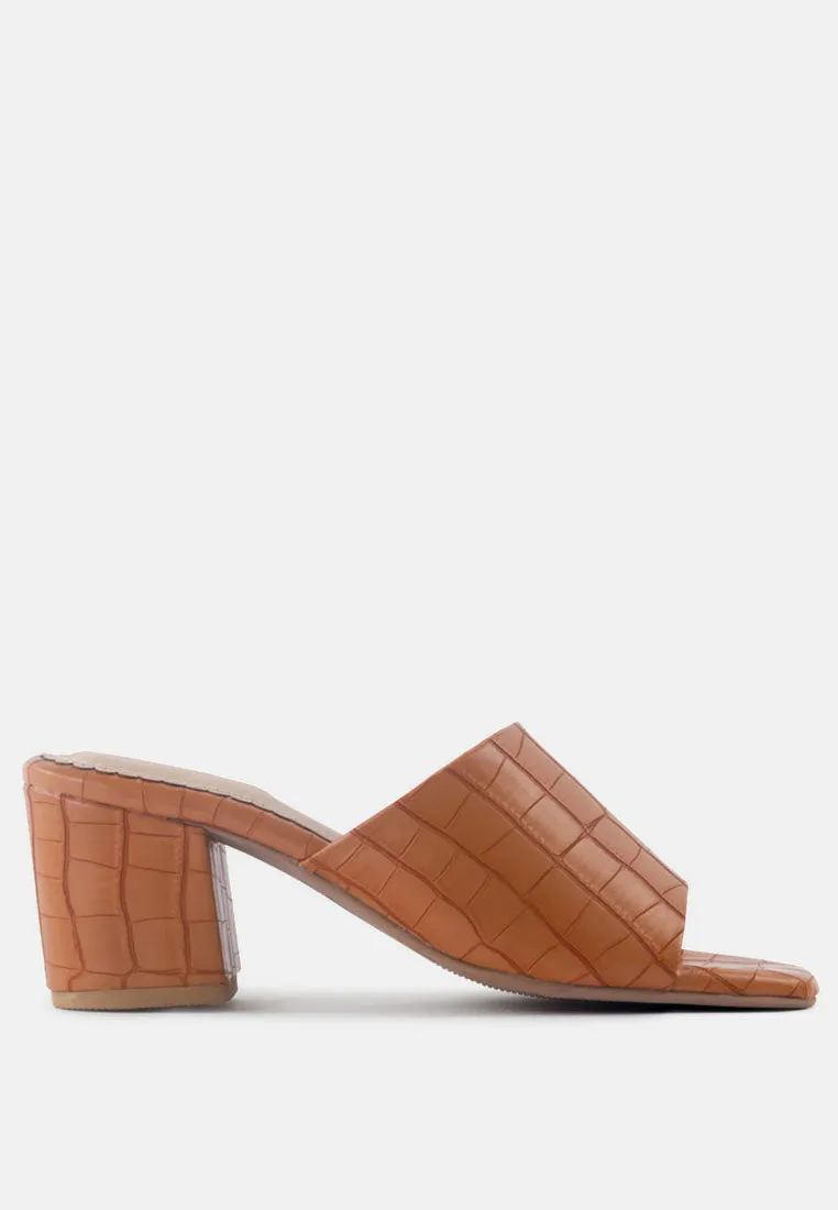 Dumpllin Croco Slip-On Block Heel Sandals