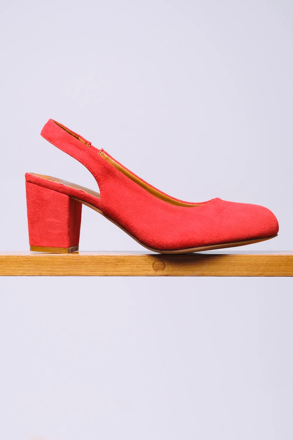 EDITH BLOCK HEEL SLINGBACK SHOES IN RED SUEDE