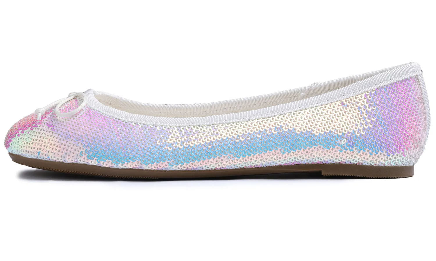 Feversole Women's Sparkle Memory Foam Cushioned Colorful Shiny Ballet Flats AB White Sequin