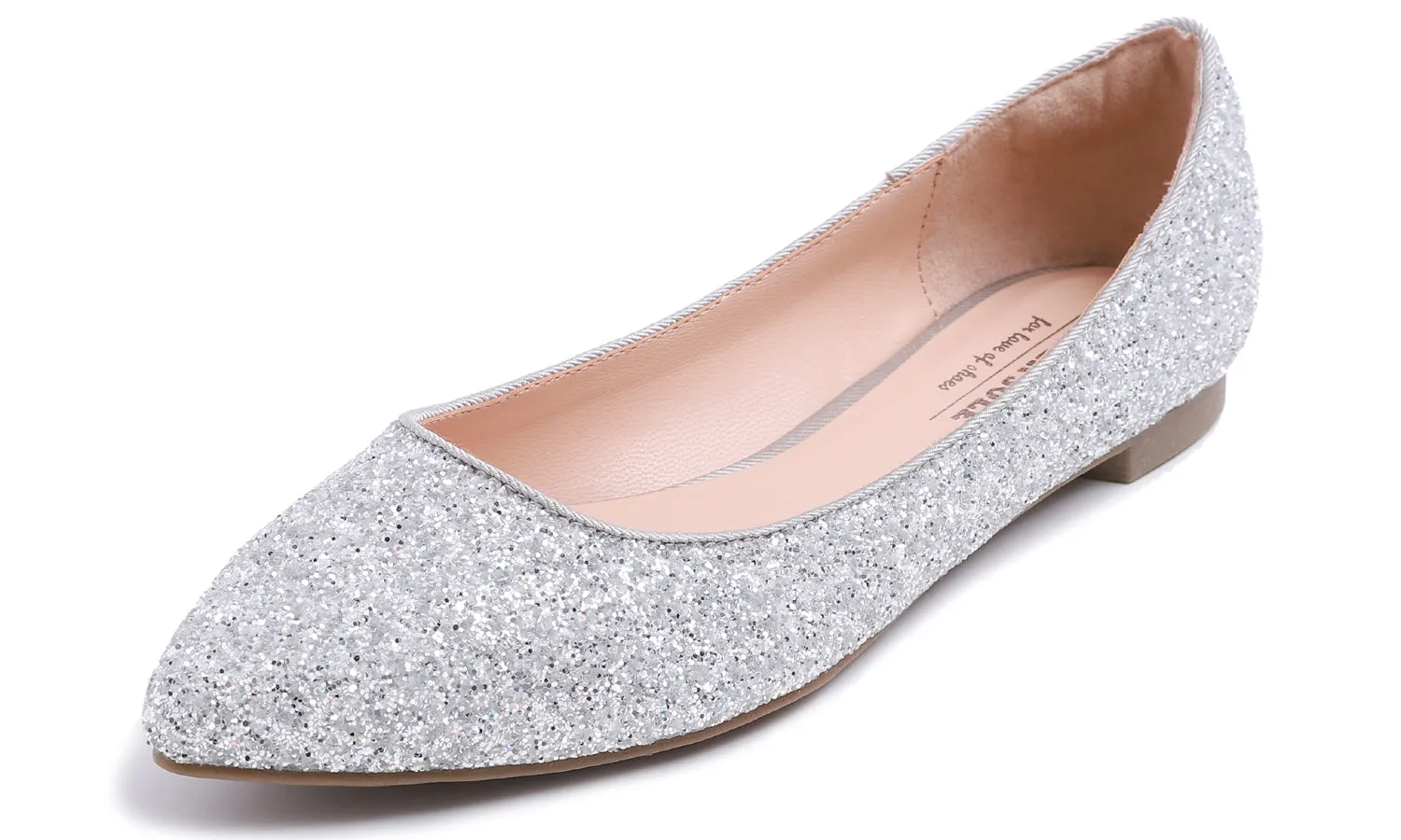 Feversole Women's Sparkle Memory Foam Cushioned Colorful Shiny Ballet Flats Glitter Ice Silver Pointed