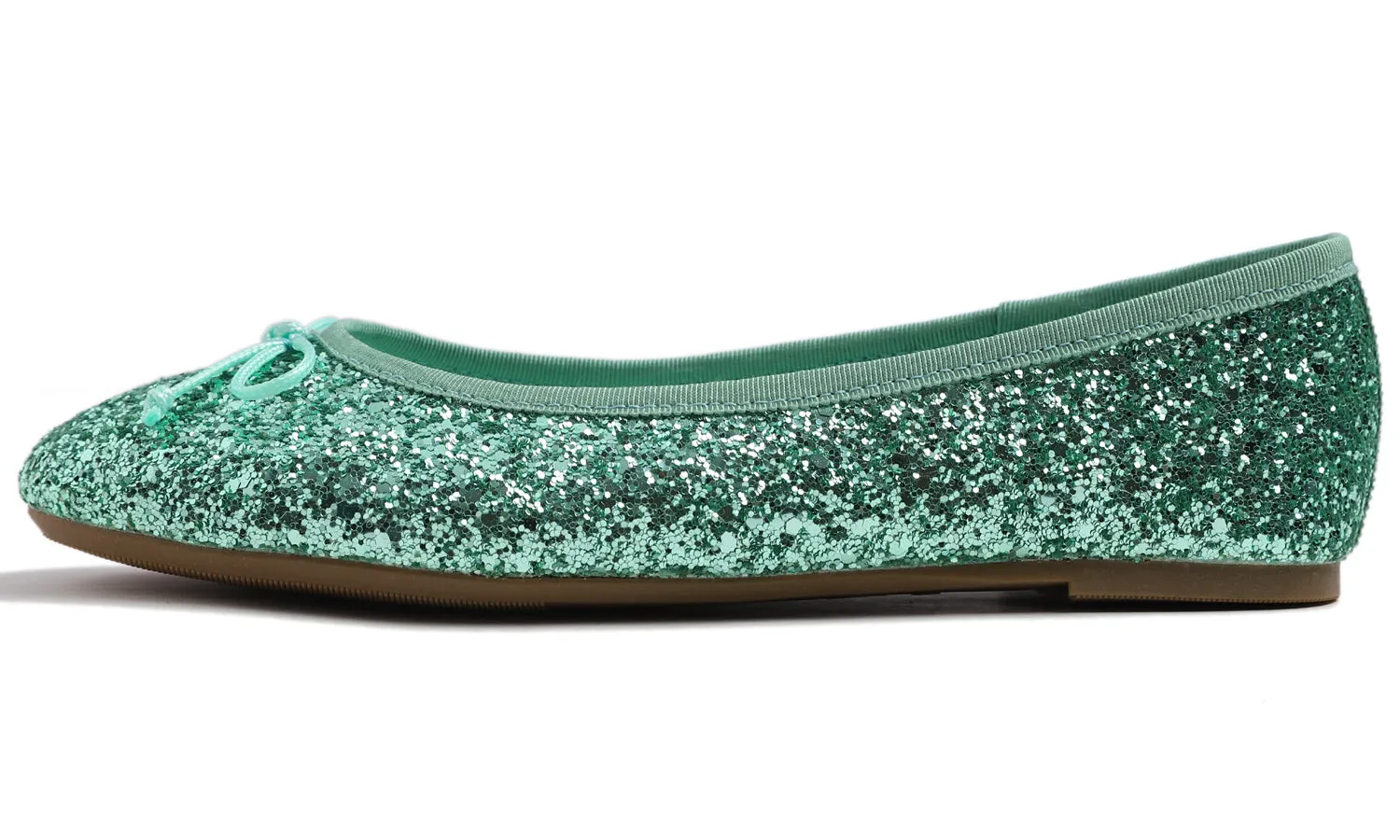 Feversole Women's Sparkle Memory Foam Cushioned Colorful Shiny Ballet Flats Glitter Jade Green