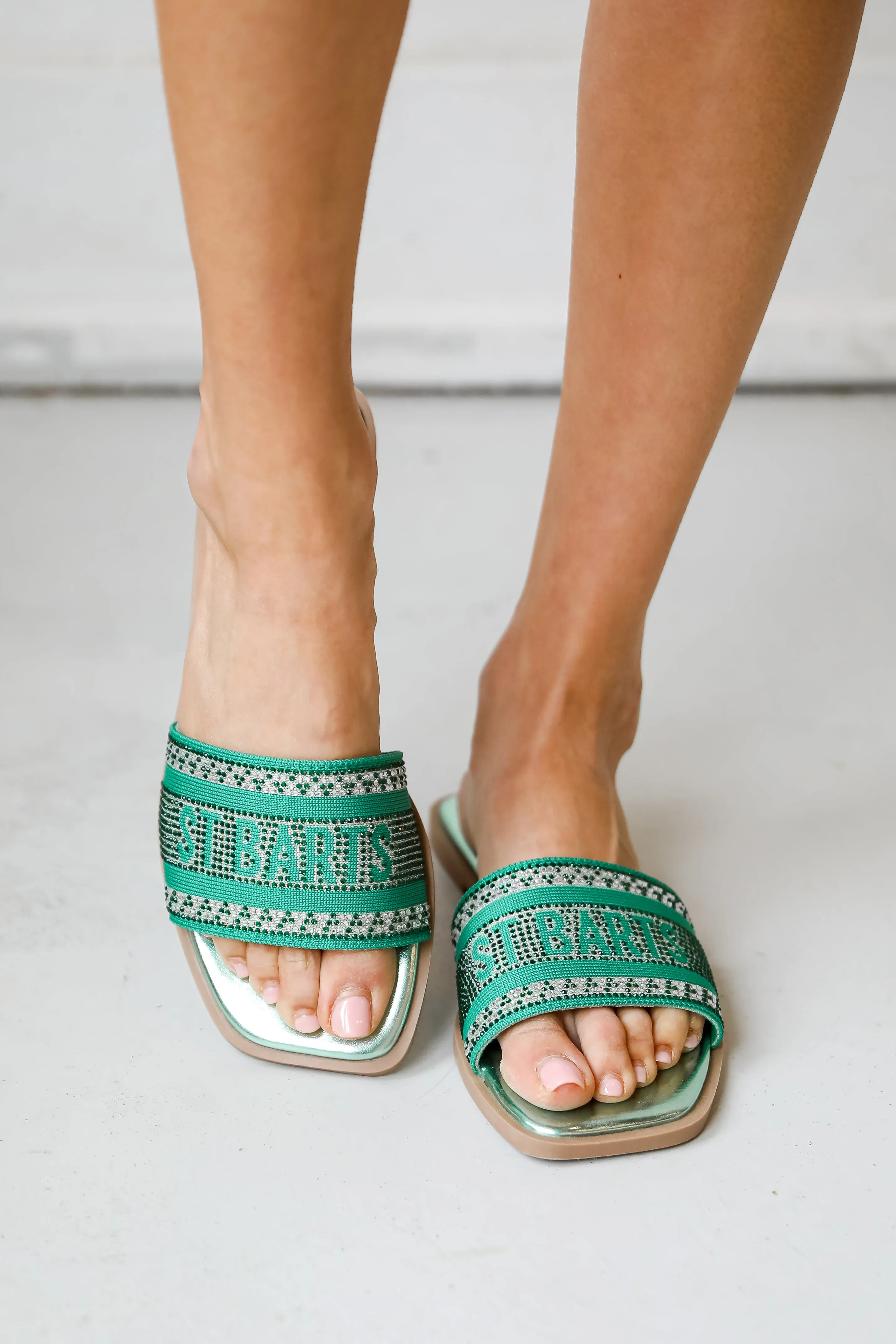 FINAL SALE - St. Barts Green Rhinestone Slide Sandals