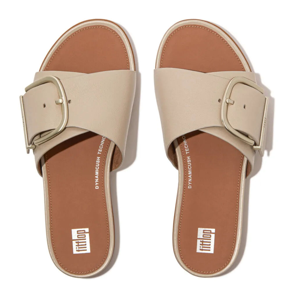 Fitflop Gracie Maxi Buckle Leather Slides Stone Beige