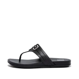 FitFlop Gracie Stud-Buckle Leather Toe Post Sandals Black