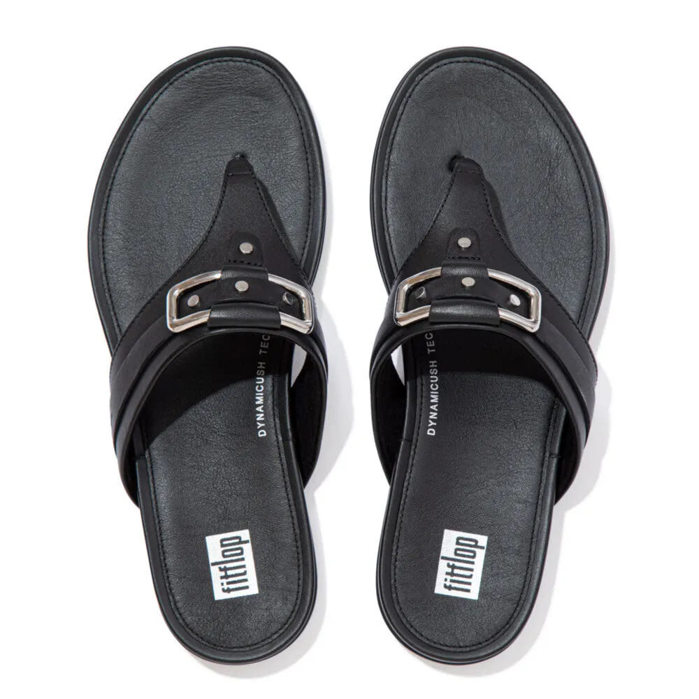 FitFlop Gracie Stud-Buckle Leather Toe Post Sandals Black