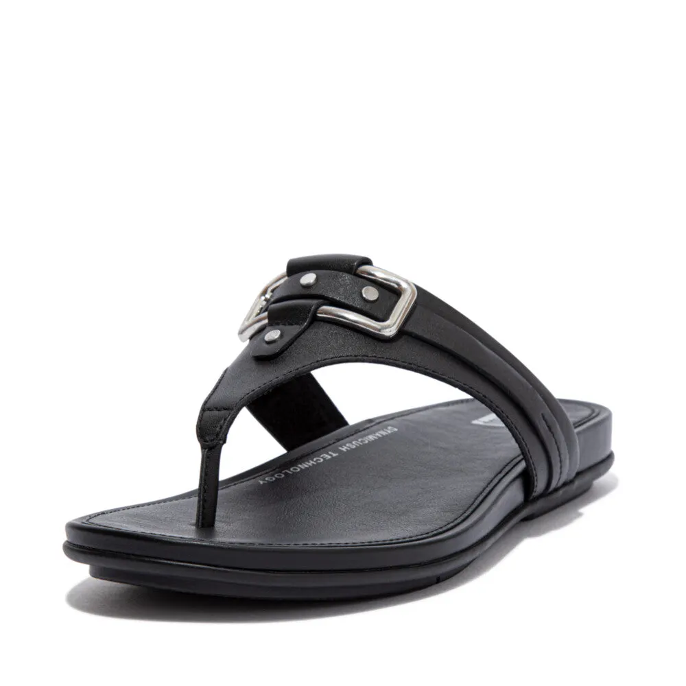 FitFlop Gracie Stud-Buckle Leather Toe Post Sandals Black