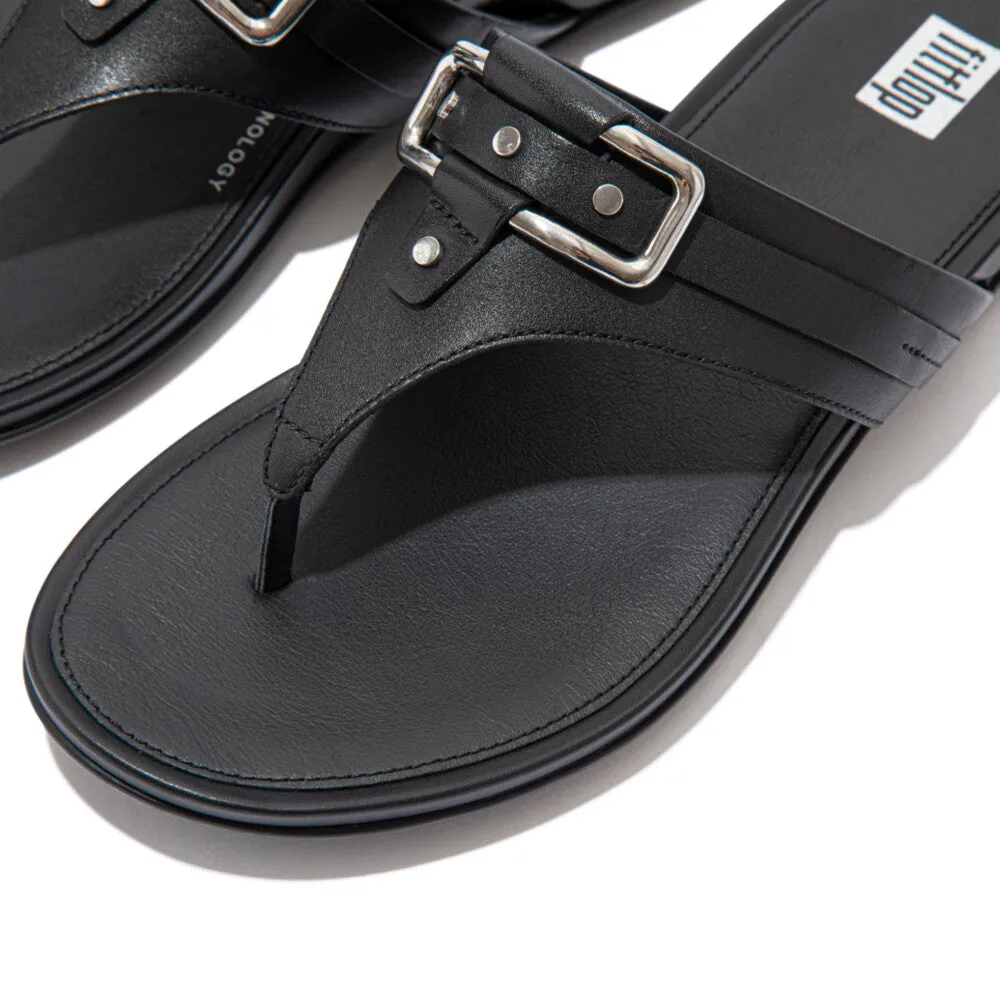 FitFlop Gracie Stud-Buckle Leather Toe Post Sandals Black