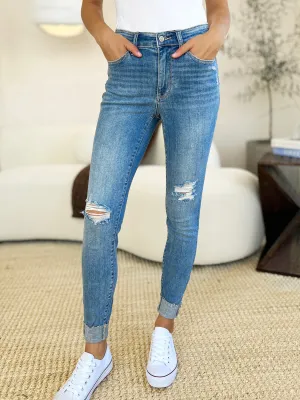 Full Size Mid Rise Destroy & Cuff Skinny Jeans