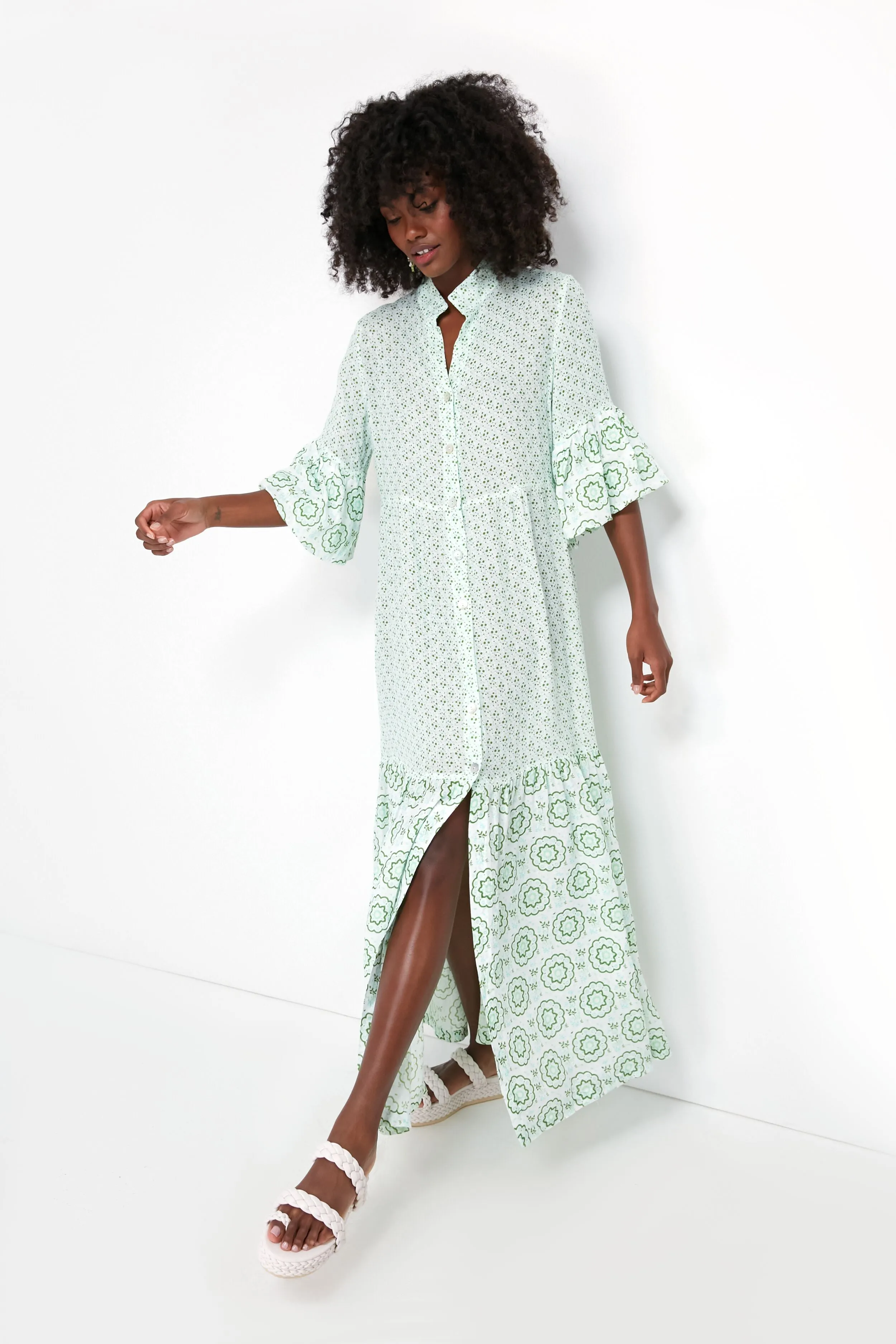 Garden Green Galeotta Embroidered Long Dress