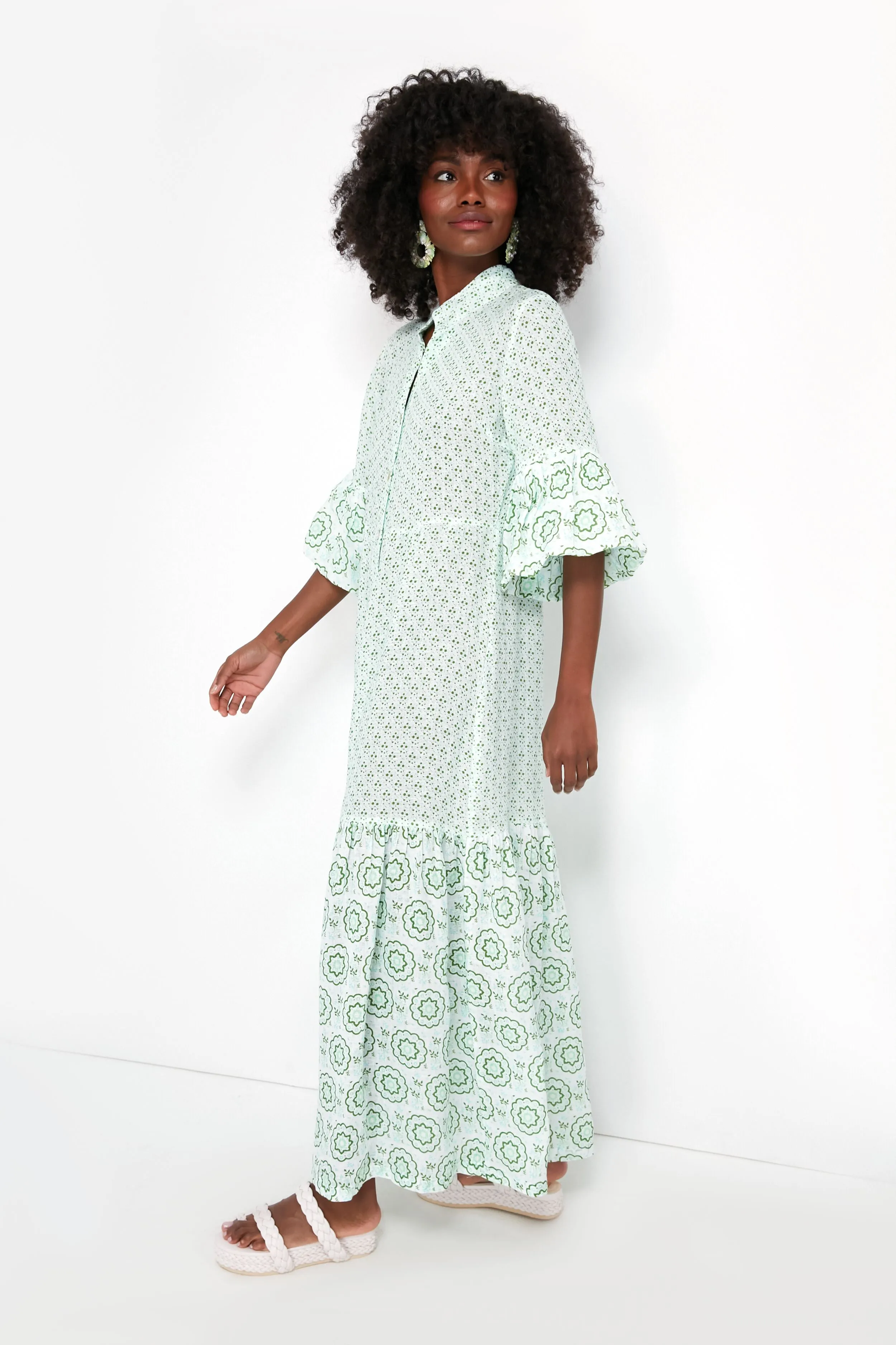 Garden Green Galeotta Embroidered Long Dress