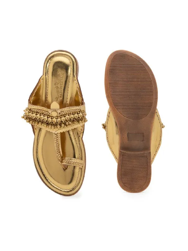 Ghugroo Love - Golden Handcrafted Kolhapuri Flats