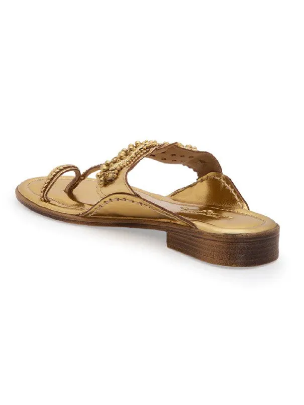 Ghugroo Love - Golden Handcrafted Kolhapuri Flats