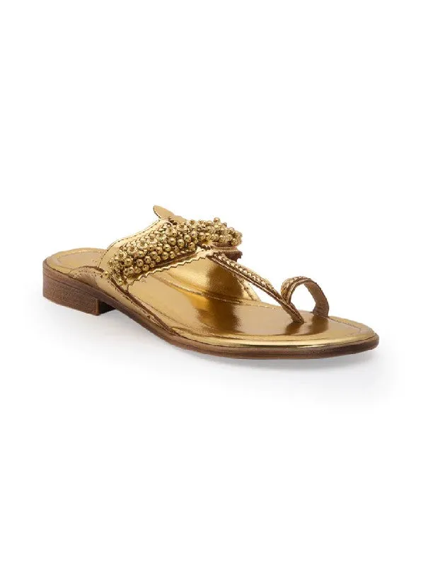 Ghugroo Love - Golden Handcrafted Kolhapuri Flats