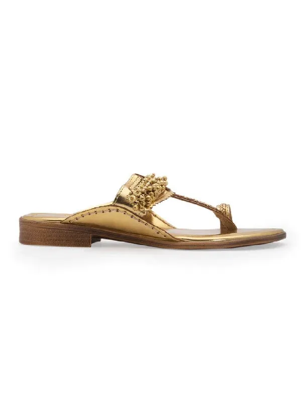 Ghugroo Love - Golden Handcrafted Kolhapuri Flats