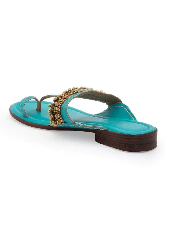 Ghugroo Love - Turqouise Handcrafted Kolhapuri Flats