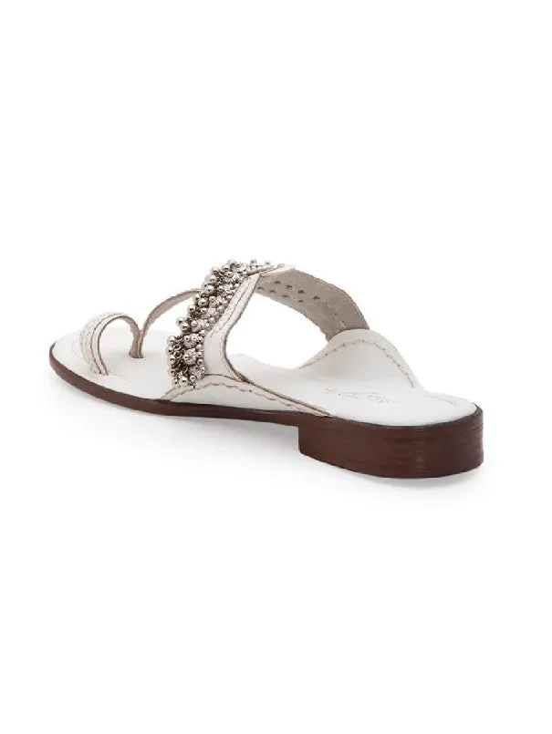 Ghugroo Love - White Handcrafted Kolhapuri Flats