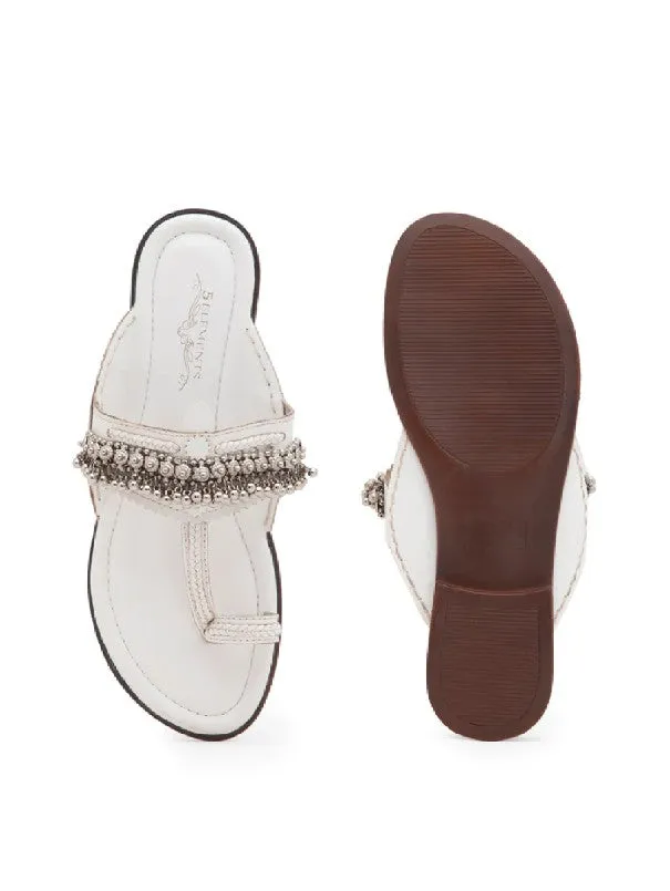 Ghugroo Love - White Handcrafted Kolhapuri Flats